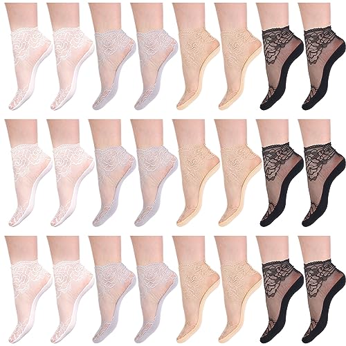 Geyoga 12 Pairs Women's Lace Ankle Socks Mesh Lace Fishnet Ankle Socks for Accessories Dress