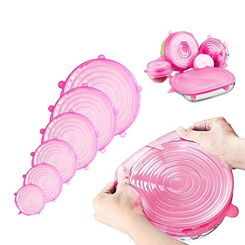 Cutebao Silikon Deckel Stretch Dehnbare Silikondeckel Topf für Dosen Schüsseln Kaffeebecher Dosendeckel Klein Verschlusskappe Hallohaus Obst Silikonlid Spritzschutz Pfannen Kreatools 6 Stück Rosa