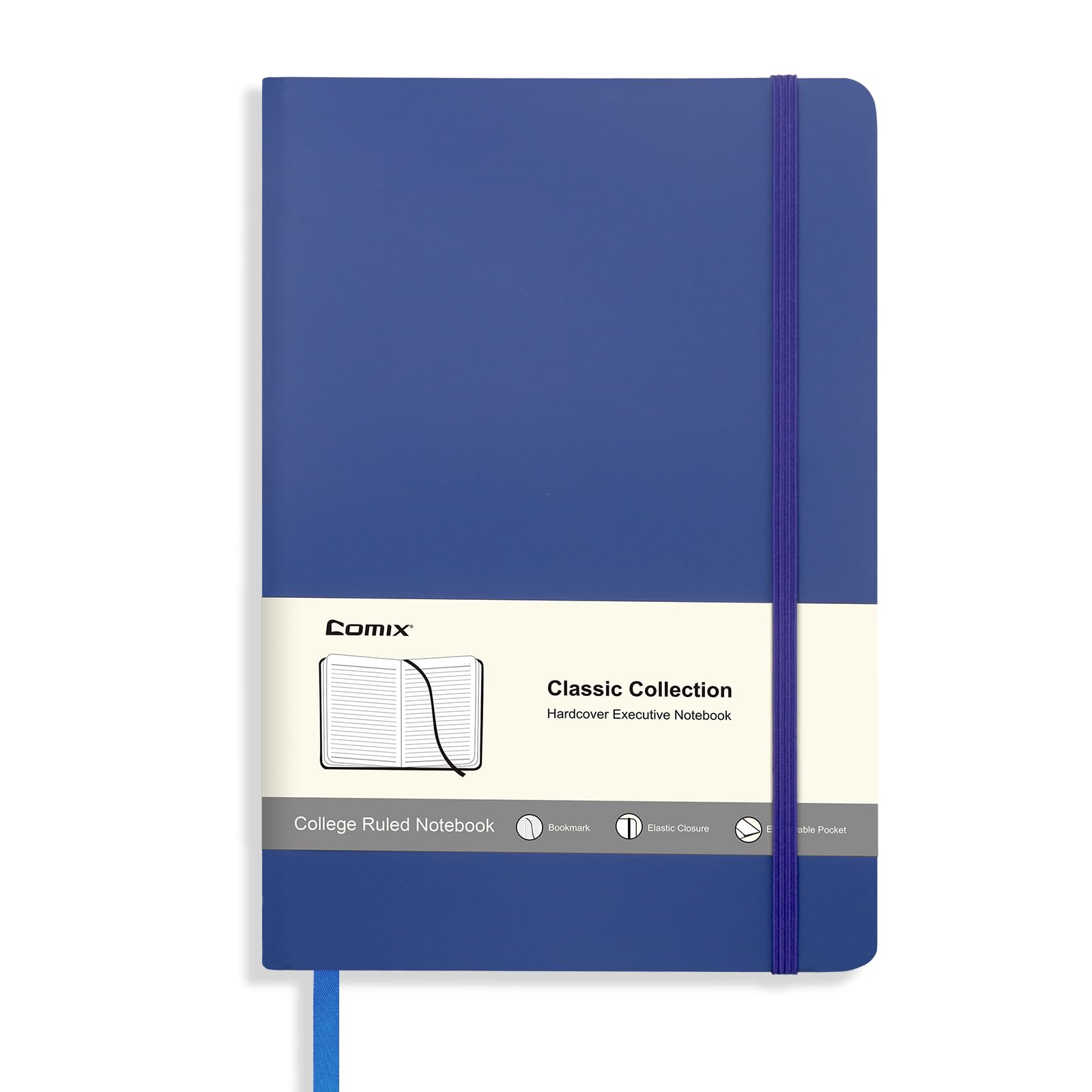 Comix Lined Journal Notebook for Women Men, Journaling Notebooks for Office School Home, 240 Pages, 5.5" x 8.3", College Ruled, A5, Hardcover, Navy Blue