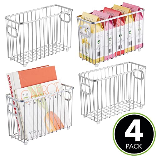 mDesign Set van 4 kleine metalen keukenkorden – flexibele opbergmand voor de keuken, voorraadkamer enz. – compacte en universele draadmand met handgrepen – zilverkleurig - Image 3