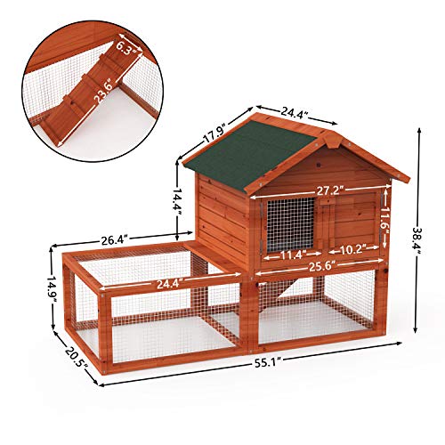 LINLUX Deluxe Large Wooden Chicken Coop Outdoor Garden Backyard Large Wood Hen House Rabbit Hutch Poultry Cage, with Ventilation Door, Removable Tray and Ramp