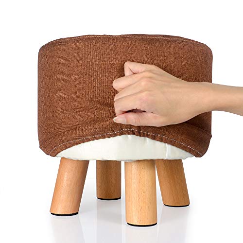 Banquinho de apoio de pé Otomano acolchoado em tecido redondo (marrom)