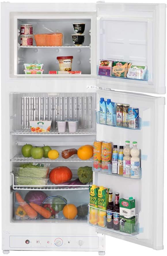 SMETA Propane Refrigerator with Freezer 6.1 cu.ft - Gas Off Grid RV Fridge, 110V / LPG Compact Refrigerator for Garage, Outdoor, Cabin, Food Truck, Chalets, Top Freezer Design, Reversible Door