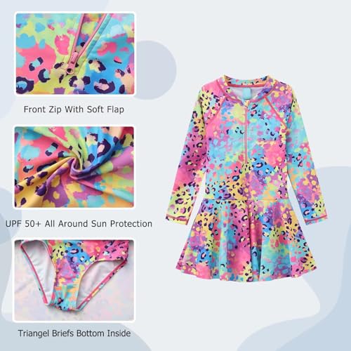 Image of Aisyee Girls One Piece Swimsuits Swim Dress for Girls Long Sleeve Rash Guard Bathing Suits Hawaiian Skirt Swimwear 3-16 Years
