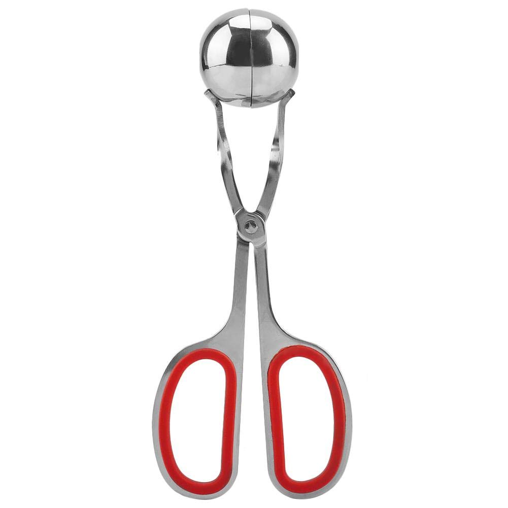 Non-Stick Meat Ballers Tongs, Stainless Steel Meatball Maker Meatballs Scoop Ice Tongs for Cake Pop Ice Cream Dough Scoop(Red)