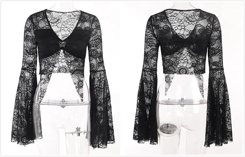 Image of Goth Bolero Shrug Women Lace Sheer Mesh Gothic Flare Sleeve Emo