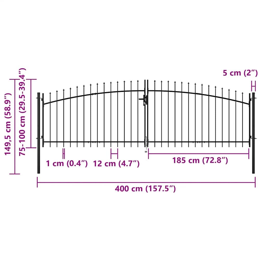 vidaXL Puerta Doble para Valla Woerden con Puntas de Lanza Hogar Huerto Piscina Porche Cancela Pórtico Portillo Portón Abertura Paso Bricolaje 400x149,5 cm