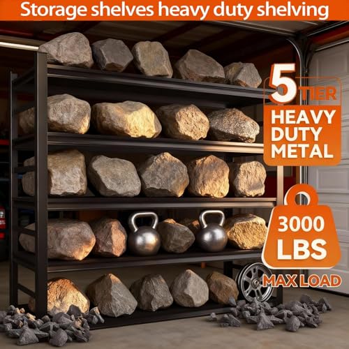 Image of Garage Shelving Unit, Heavy Duty Metal 5-Tier Adjustable Storage, Steel Shelves, Industrial Shelves for Heavy Tools and Equipment, Ideal for Garage Basement, Black