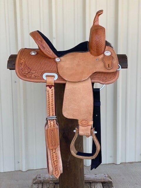 Handmade Premium Leather Comfort Western Barrel Racing Saddles for Horses Trail Equestrian Tooled Carved Horse Saddle for Equestrian Riding Size: 10-18 inch Seat QW41 (15" inches seat)