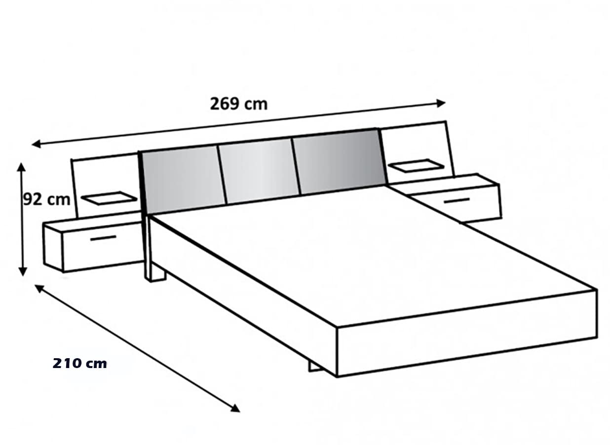 PEGANE Chambre à Coucher complète Adulte (lit 160x200 cm Queen Size + 2 chevets + 2 tiroirs + Armoire) Coloris Imitation chêne Poutre/Graphite