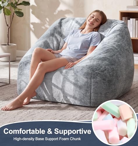 Image of Hobestluk Bean Bag Chair Plush Accent Chair Armrest Living Room Adult Grey