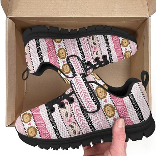 Little Kid Shoes Boys Girls Sneakers Tennis Running Lightweight Breathable Shoes Aztec Lion Pattern（Black Sole）2