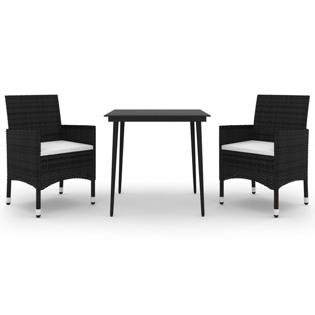 KCCKOM Garden Furniture Set 3 Piece Patio Dining Set with Cushions Poly Rattan and Glass