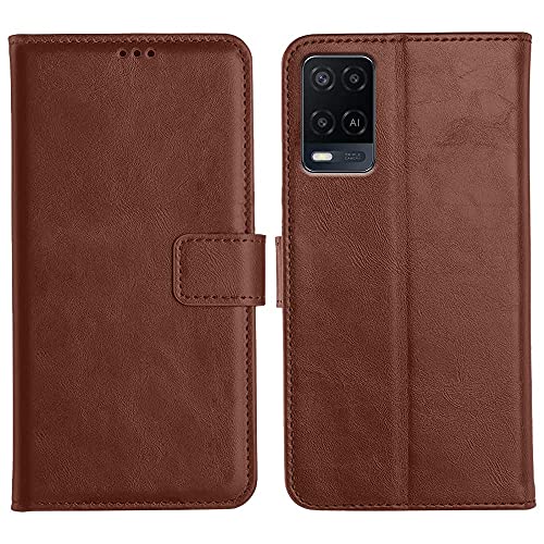 Image of Vintage Leather Flip Cover Compatible Model for Oppo CPH2263 / A74 5G - Cherry Brown