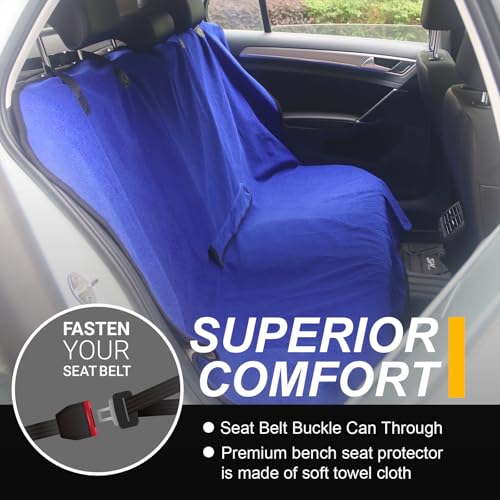 Image of Back Seat Cover for Car Trucks Van SUV Jeep,Waterproof Rear Bench Towel Seat Covers for Dogs and Kids,Automotive Backseat Protector (Blue)