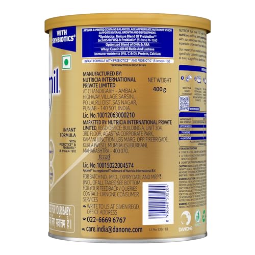 Image of Aptamil C-ProteQ, Infant Formula for babies (From Birth to 6 months)- With Synbiotics, - (Prebiotics, & Probiotics), DHA, Vitamin C & D, 400 g Tin