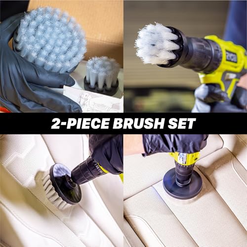 Image of Maxshine Universal M8 Light-Duty Soft Leather & Fabric Brush Drill Attachment - White Scrub Brush Kit for Fabric, Leather, Upholstery, Convertable Top & Seats - Removes Grime, Stains, Dirt & Buildup