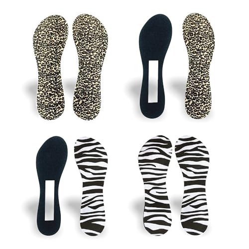 Image of CB 4-Pairs of Cloth Surface Sponge Inserts Invisible Slim Lightweight Insoles Liners, Ball of Foot Pain Relief Cushion, Barefoot Support, 3 /4 Length for Women's Shoes 5-7, Style A, Zebra & Leopard