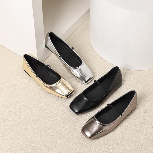 Ballerina Flats for Women Elastic Band Comfortable Walking Mary Jane Flats Square Toe Slip On Ballet Shoes2