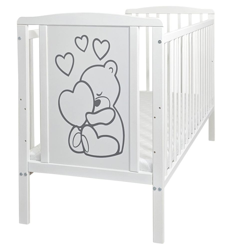 Generisch 12-Teiliges Kinderbett mit Matratze, Teddybär mit Herz, Blau | Bettzeug inklusive, Zubehör inklusive