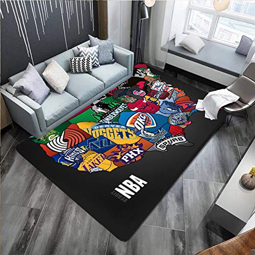 NBA Basketball Home Decor Large Area Rugs for Boys Girls Kids Baby Bedroom, Polyester Fiber Non-Slip Floor Carpets Yoga Mat, Hairless Crystal Velvet Sofa Floor Mat for Living Room