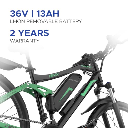 Image of EMotorad EMX+ | Electric Bike for Adults | 27.5 x 2.1 Inch Tyres | 36 V 250 W Motor | Removable 13Ah Battery | Dual Suspension | Hydraulic Brakes | C8 Colour Display (Black /Green)