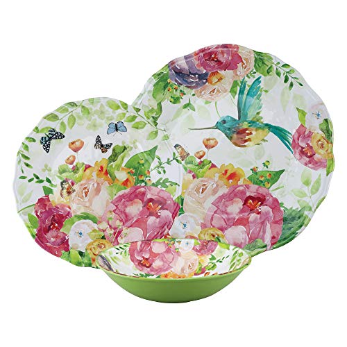 UPware 12-Piece Melamine Dinnerware Set Includes Dinner Plates Salad Plates Bowls Service for 4 Rose Garden