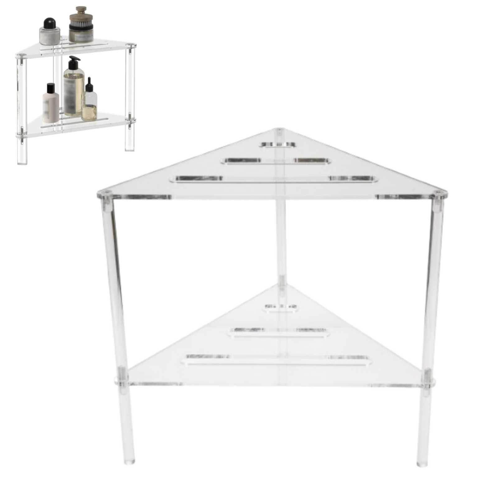 Eck-Duschablage, 2 Etagen, bodenstehender Duschablage-Organizer, Badezimmer-Thekenregal, Acryl, transparenter Parfüm-Organizer für Make-up, Kosmetika