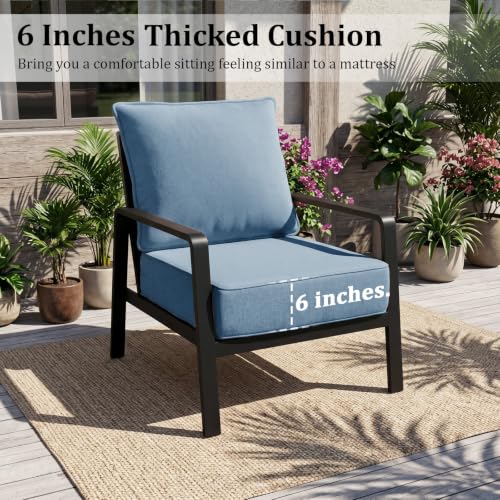 Image of 6 inch Thick Outdoor Chair Cushions, 24 inch x24 inch Patio Furniture Cushions | Set of 5 with Water Resistant & Removable Cover, UV Resistant, 30D High Density Sponge Patio Cushion, Baby Blue