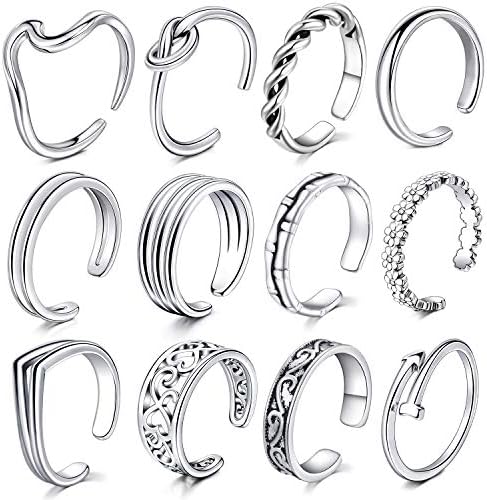 Rajnard Toe Ring Knuckle Ring Surgical Steel Adjustable Band Ring Flower Finger Joint Rings for Women Girls Silver/Rosegold 2Pcs Set
