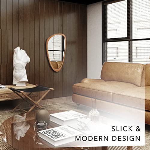 Magnifique Modern Asymmetrical Irregular Shape Wall-Mounted Mirror, 19.5 X 30.5-Inch, Natural Solid Pine Wood Abstract Cobblestone Fram #TOP5