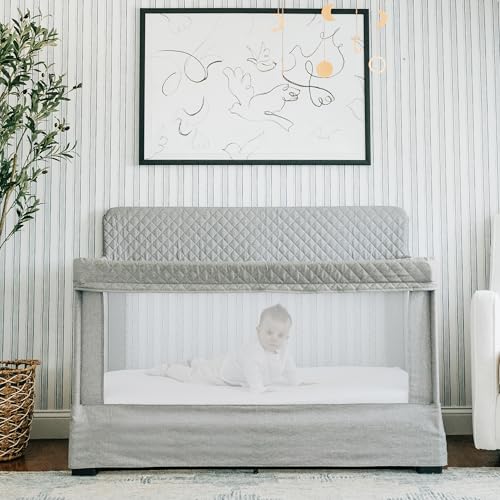 Image of Baby Delight Lunaire Full Size Crib | Breathable Mesh Baby Crib | Tool-Free Assembly Baby Bed | Pebble Grey