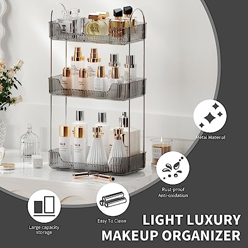 3 Tier Bathroom Organizer Countertop Makeup Perfume Tray Skincare Organizer for Bathroom Dresser Vanity (Grey) - Image 4
