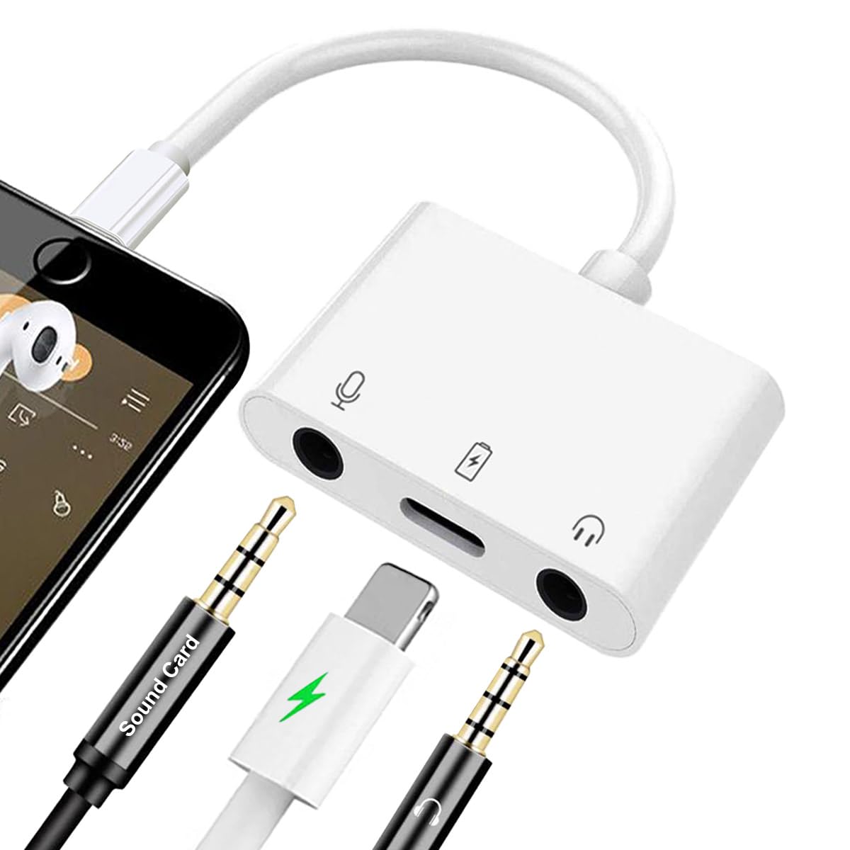 Ceotsak iPhone Microphone Adapter for Live-Streaming, Microphone & 3.5mm Headphone Adapter for iPhone/iPad, Audio & MIC Splitter with Charging Port Compatible for iPhone 14 13 12 11 X