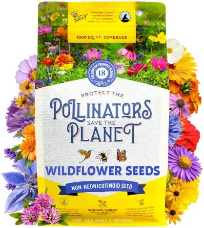BUZZY Wildflower Pollinator Seed Mix (1lb Bag), 18 Pollinator-Fri...