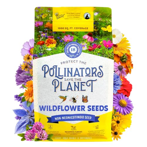 BUZZY Wildflower Pollinator Seed Mix (1lb Bag), 18 Pollinator-Friendly Varieties, Protect The...