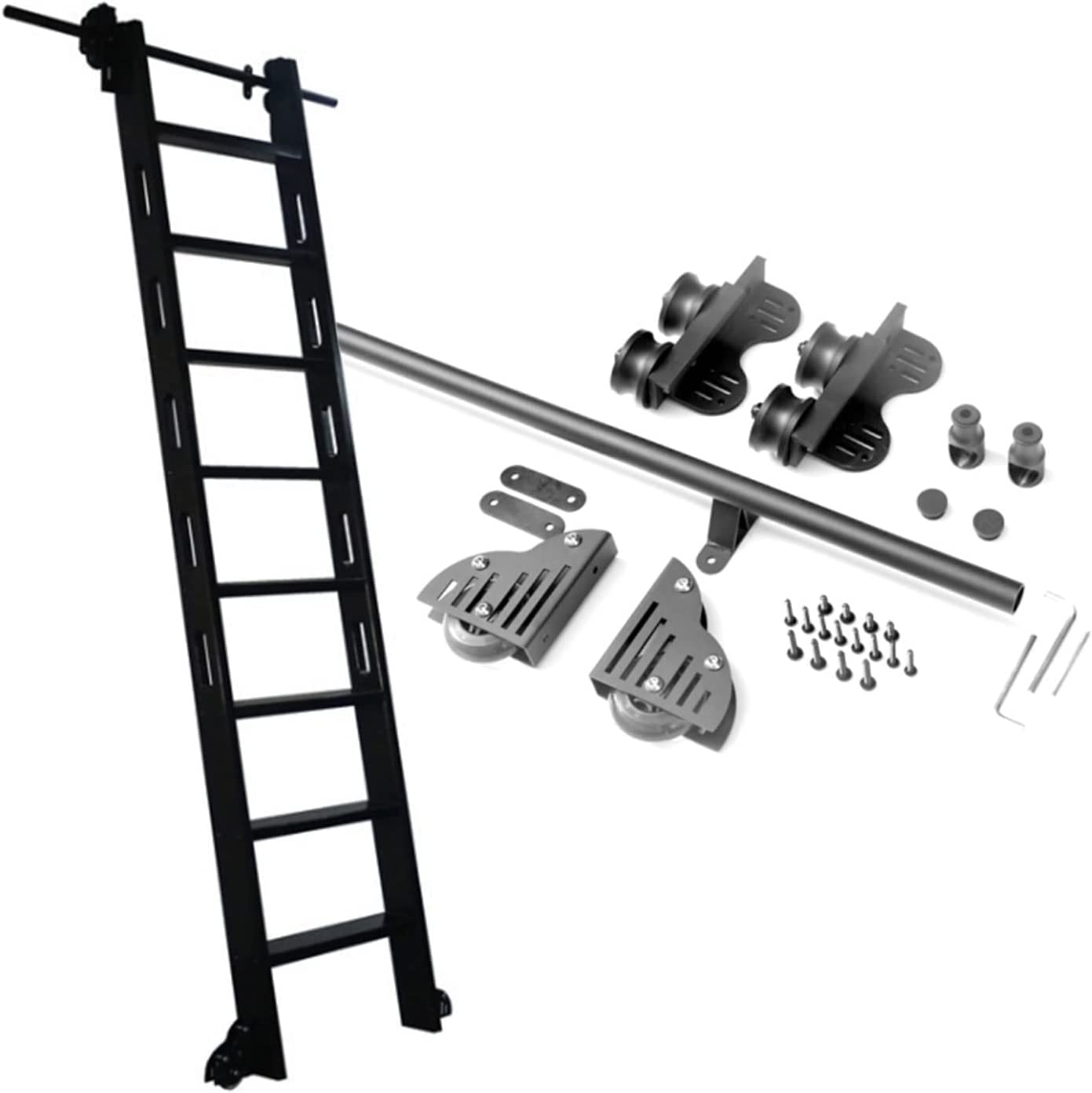 Kit quincaillerie échelle coulissante 200cm MObyat | Rail tube rond et roulettes