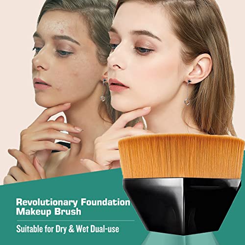 3 Pack Foundation Makeup Brush, Foundation Brush For Liquid Makeup Flat Top Kabuki Foundation Brush Multifunctional Travel Make Up Brush Liquid Foundation Brush, For Cream Or Flawless Powder Cosmetics With Protective Case #TOP3