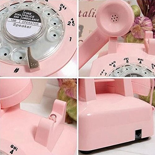 Teléfono retro rosa con disco rotatorio años 60 miniatura 3