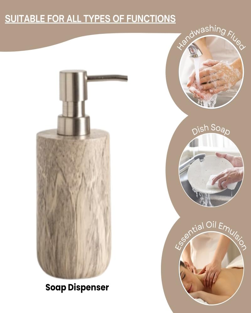 Pano polyresin Bathroom Set of 4 Pcs - Soap Dispenser,Tumbler, Soap Dish, Brush Holder for Bathroom Decor and Home Gift Set (Smooky Brown) 3