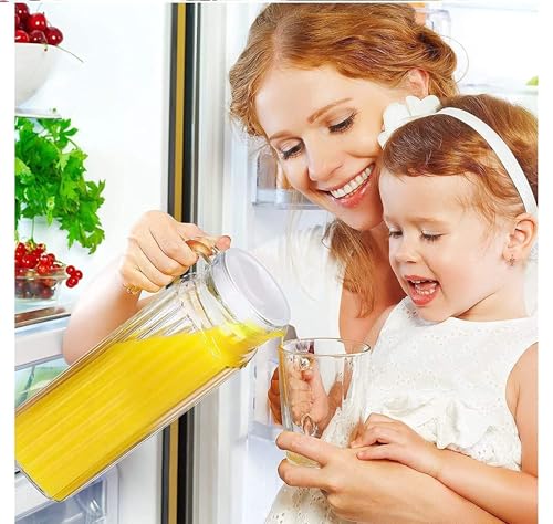 Image of NeWine Premium 1100ml Glass Water Jug with Plastic Lid & Handle | 1.1L Transparent Beverage Carafe for Home, Office, Etc. | Pitcher for Serve Water, Milk, Juice, Beverage, Chaas, Cocktail (Lining Jug)