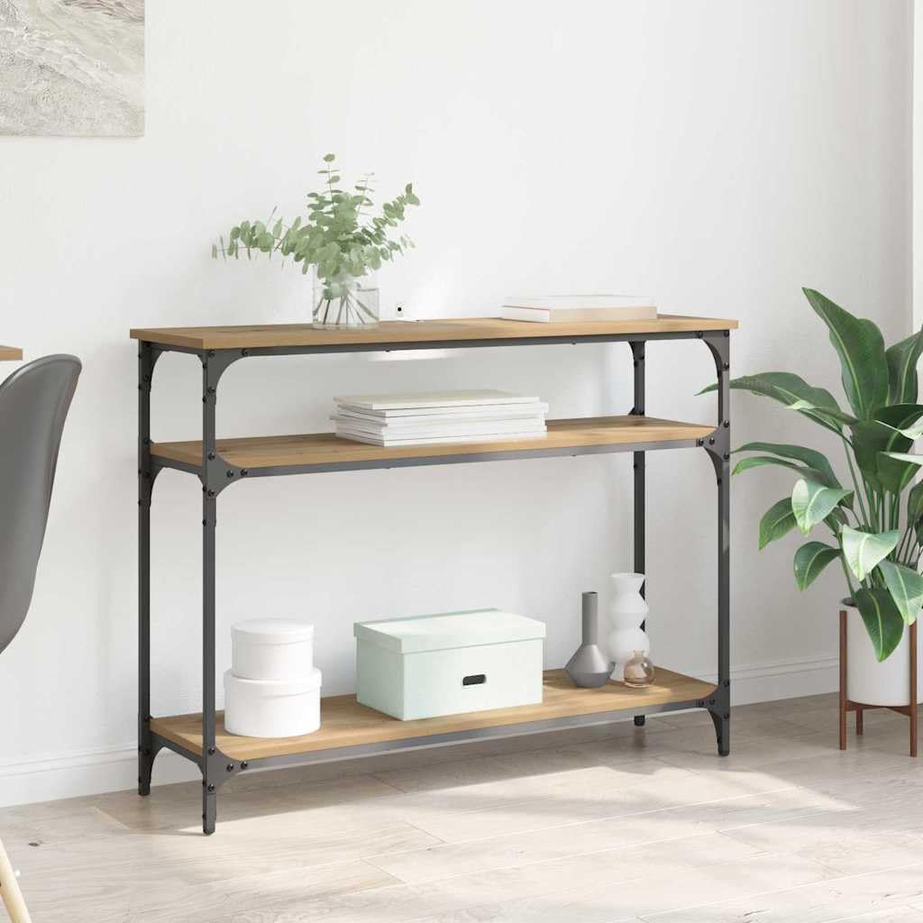 SXZenSpace Console Table Slim Industrial 100 x 29 75 cm Artisan Oak Engineered Wood with 2 Shelves Modern Narrow Side for Living Room Hallway Bedroom