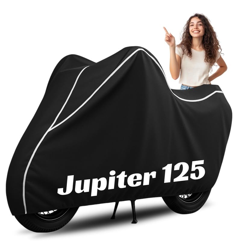 Image of Premium Bike Cover for TVS Jupiter 125, Water Resistant, Dustproof, UV Protected, Scratchproof Motorcycle Cover for Outdoor Use, All Weather Protection (Black & White Piping)