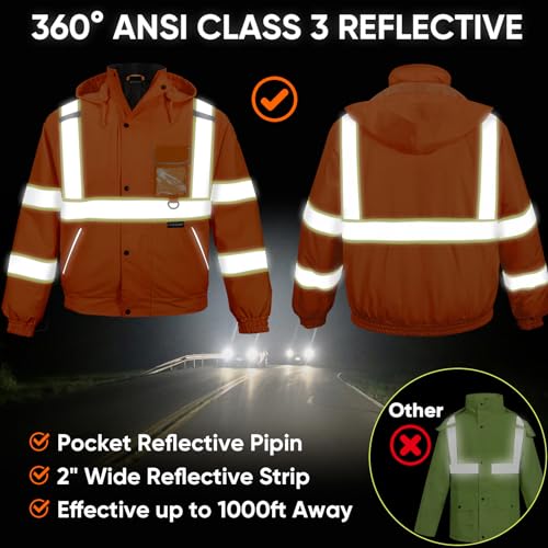 image for TICONN Waterproof Safety Bomber Jacket, Winter Rain Jacket Hi Vis Refl
