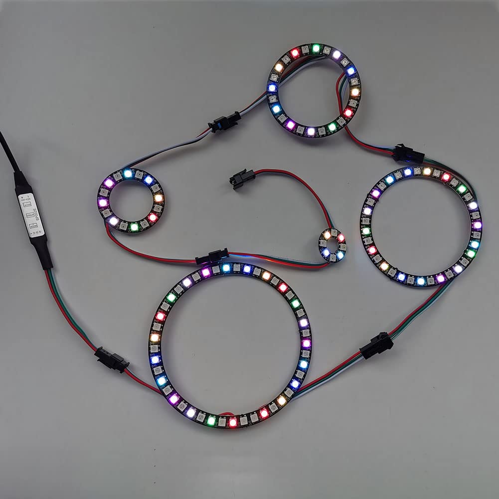 8 bit WS2812 RGB LED anello con cavo SM2.54-3P, 8 X WS2812B 5050 LED a colori con driver integrati indirizzabili individualmente DC5V per Arduino Raspberry Pi ESP32 Nodemcu (confezione da 4