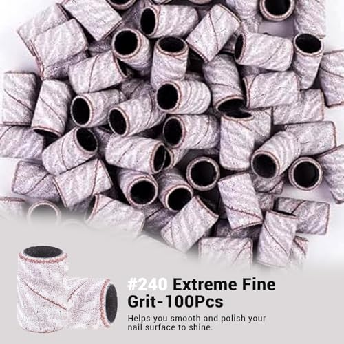 Image of MelodySusie 100 Pcs Nail Drill Bits Sanding Bands for Nail Drill 240 Extreme Fine Grit Nail File Sanding Bands for Acrylic Nails Gel Manicures and Pedicure