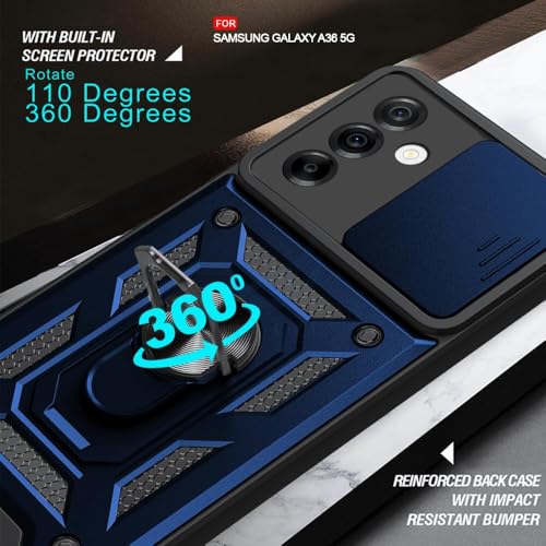 Image of Luxe Back Cover for Samsung Galaxy A36 5G | D10 Tough Armor Case | Sliding Camera Shield | 360 Protection | Kickstand Ring Holder | Military-Grade Shockproof Bumper Case