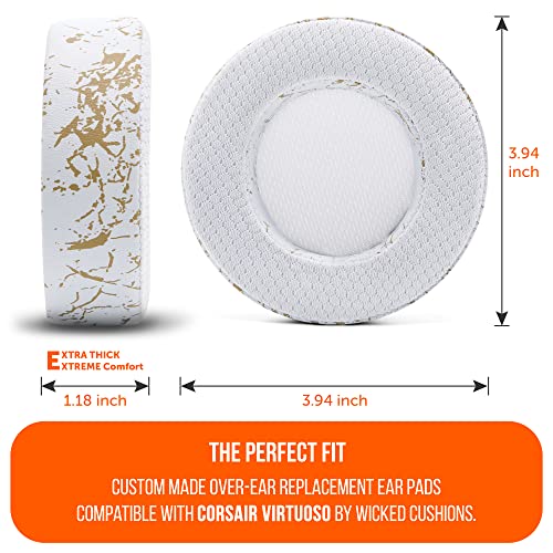 Image of WC Freeze Virtuoso - Hybrid Fabric Cooling Gel Replacement Earpads for Corsair Virtuoso Gaming Headset, Made by Wicked Cushions, Improved Durability, Thickness and Sound Isolation | (Gold Marble)