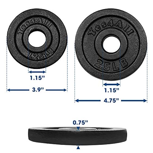 Yes4All 1.15 Inch Cast Iron Weight Plate - Ideal for Dumbbell Handle, Strength Training & Weightlifting (Set)