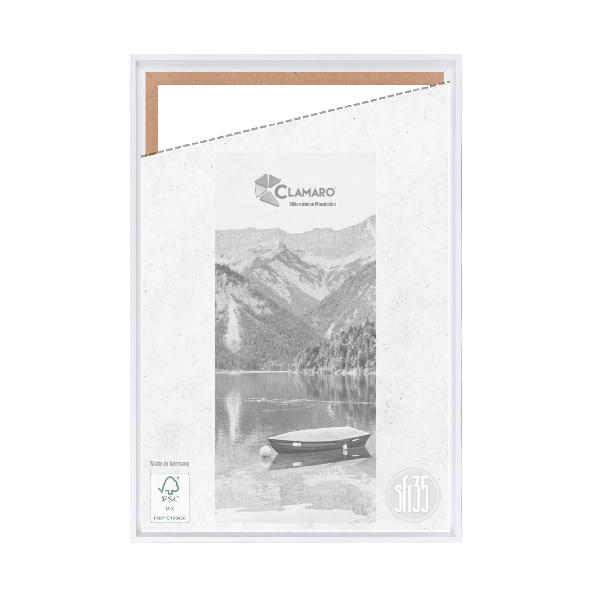 CLAMARO 'SFR35' Shadow Joint Frame for 30 x 45 cm Stretcher Frame | Matt White | MDF Wood Picture Frame for Stretcher Frame Canvas with Hanger and Mounting Material